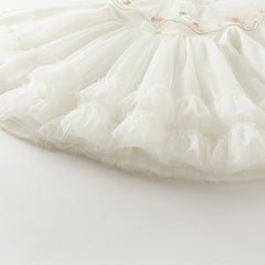 Dave&Bella Girls Autumn Sweet Beige Mesh Flower Embroidery Princess Dress