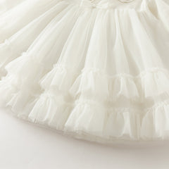 Dave&Bella Girls Autumn Sweet Beige Mesh Flower Embroidery Princess Dress