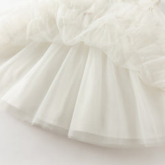 Dave&Bella Girls Autumn Sweet Beige Mesh Flower Embroidery Princess Dress