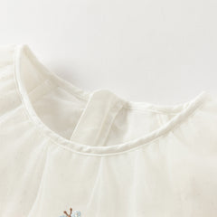 Dave&Bella Girls Autumn Sweet Beige Mesh Flower Embroidery Princess Dress