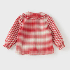 Dave&Blla Girls Autumn Cotton Red White Plaid Long Sleeve Shirt Top