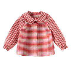 Dave&Blla Girls Autumn Cotton Red White Plaid Long Sleeve Shirt Top