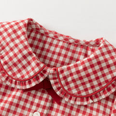 Dave&Blla Girls Autumn Cotton Red White Plaid Long Sleeve Shirt Top