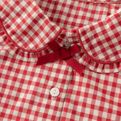 Dave&Blla Girls Autumn Cotton Red White Plaid Long Sleeve Shirt Top