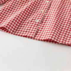 Dave&Blla Girls Autumn Cotton Red White Plaid Long Sleeve Shirt Top