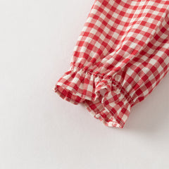 Dave&Blla Girls Autumn Cotton Red White Plaid Long Sleeve Shirt Top