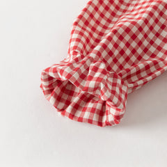 Dave&Blla Girls Autumn Cotton Red White Plaid Long Sleeve Shirt Top