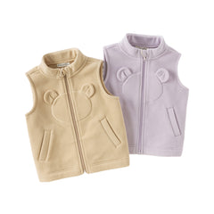 Dave&Bella Toddler Girls Autumn Soft Khaki/Purple Fleece Vest Tops