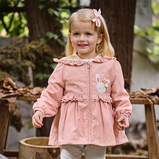 Dave&Bella Girls Autumn Adorable Pink Cartoon Rabbit Long Sleeve Hooded Coat