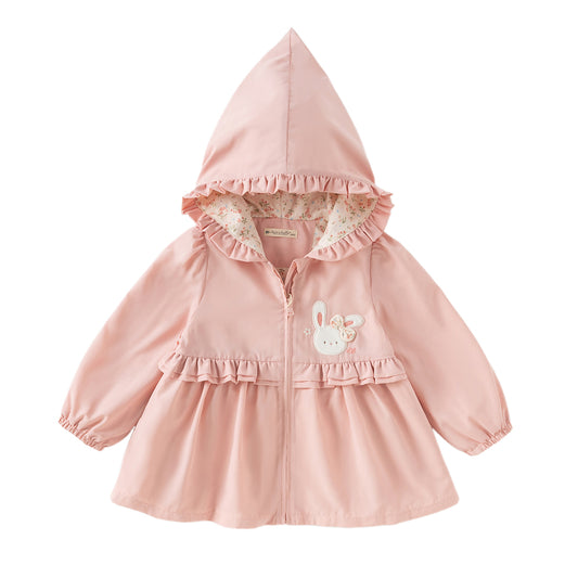 Dave&Bella Girls Autumn Adorable Pink Cartoon Rabbit Long Sleeve Hooded Coat