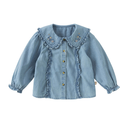 Dave&Bella Girls Autumn Denim Blue Cotton Cute Toddler Shirts Tops