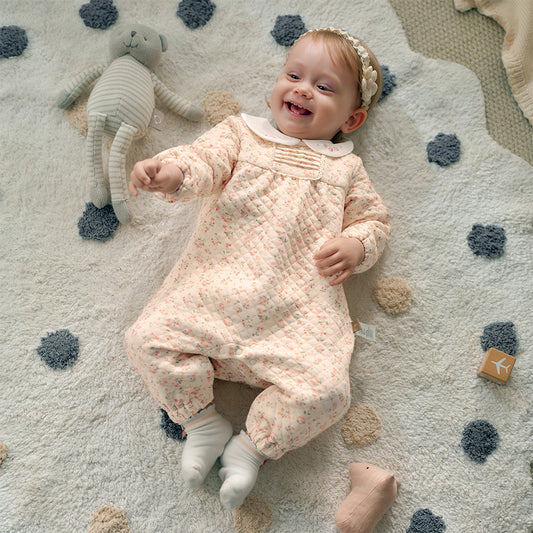 Dave&Bella Baby Girls Autumn Orange Floral Indoor Warm One-piece Crawling Romper Suit