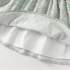 Dave&Bella Girls Autumn Cotton Green Floral Print Long Sleeve Princess Dress