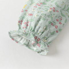 Dave&Bella Girls Autumn Cotton Green Floral Print Long Sleeve Princess Dress