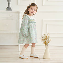 Dave&Bella Girls Autumn Cotton Green Floral Print Long Sleeve Princess Dress