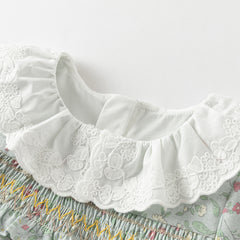 Dave&Bella Girls Autumn Cotton Green Floral Print Long Sleeve Princess Dress