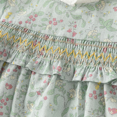 Dave&Bella Girls Autumn Cotton Green Floral Print Long Sleeve Princess Dress