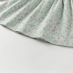 Dave&Bella Girls Autumn Cotton Green Floral Print Long Sleeve Princess Dress