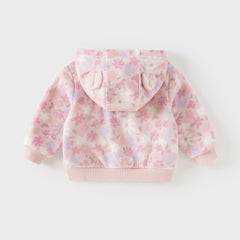 Dave&Bella Girls Autumn Cute Pink Floral Print Hooded Fleece Jacket