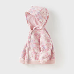 Dave&Bella Girls Autumn Cute Pink Floral Print Hooded Fleece Jacket