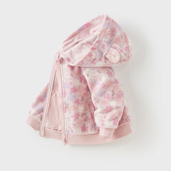 Dave&Bella Girls Autumn Cute Pink Floral Print Hooded Fleece Jacket