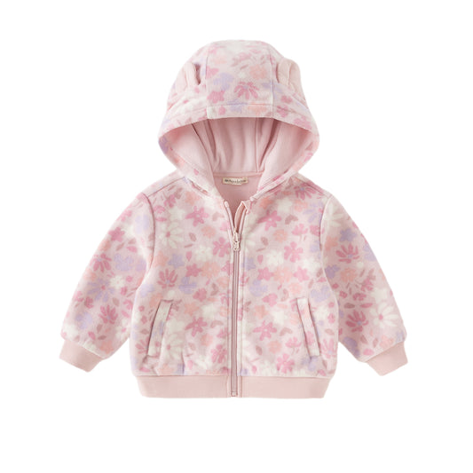 Dave&Bella Girls Autumn Cute Pink Floral Print Hooded Fleece Jacket