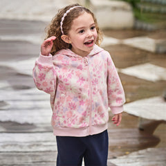 Dave&Bella Girls Autumn Cute Pink Floral Print Hooded Fleece Jacket