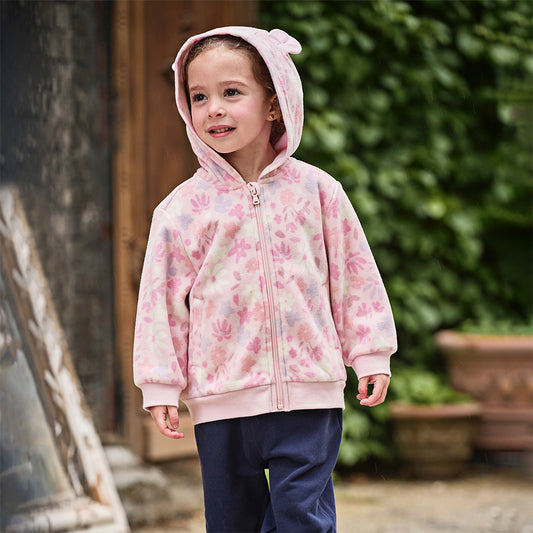 Dave&Bella Girls Autumn Cute Pink Floral Print Hooded Fleece Jacket