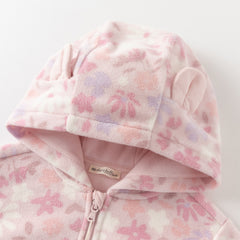 Dave&Bella Girls Autumn Cute Pink Floral Print Hooded Fleece Jacket