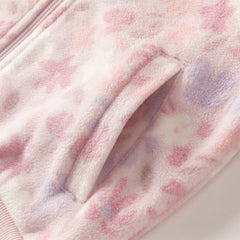 Dave&Bella Girls Autumn Cute Pink Floral Print Hooded Fleece Jacket