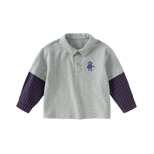 Dave&Bella Toddler Boys Autumn Grey Formal Polo Shirts Tops