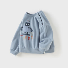 Dave&Bella Toddler Boys Autumn Cartoon Print Grey Blue Playful Sweatshirts Tops