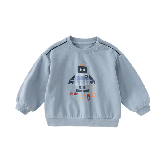 Dave&Bella Toddler Boys Autumn Cartoon Print Grey Blue Playful Sweatshirts Tops