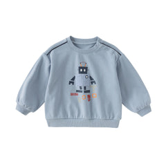 Dave&Bella Toddler Boys Autumn Cartoon Print Grey Blue Playful Sweatshirts Tops