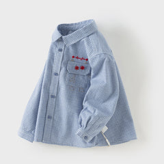 Dave&Bella Toddler Boys Blue Plaid Cotton College-style Shirts Tops