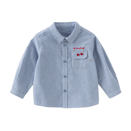 Dave&Bella Toddler Boys Autumn Blue Plaid Cotton College-style Shirts Tops