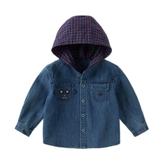 Dave&Bella Toddler Boys Autumn Denim Blue Cotton Hooded Cowboy Shirts Tops