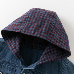 Dave&Bella Toddler Boys Autumn Denim Blue Cotton Hooded Cowboy Shirts Tops