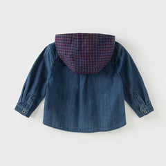 Dave&Bella Toddler Boys Autumn Denim Blue Cotton Hooded Cowboy Shirts Tops