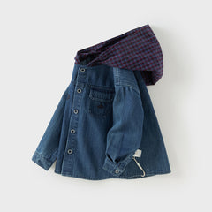 Dave&Bella Toddler Boys Autumn Denim Blue Cotton Hooded Cowboy Shirts Tops