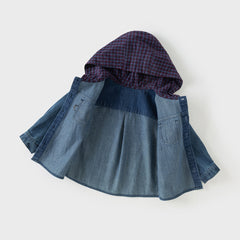 Dave&Bella Toddler Boys Autumn Denim Blue Cotton Hooded Cowboy Shirts Tops