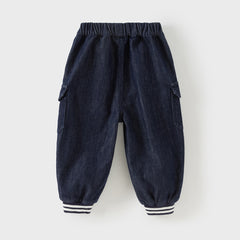 Dave&Bella Boys Autumn Denim Blue Loose Drawstring Toddler Jeans Pants