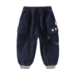 Dave&Bella Boys Autumn Denim Blue Loose Drawstring Toddler Jeans Pants