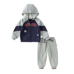 Dave&Bella Toddler Boys Autumn Navy Blue Hooded Coat Long Pants Suits Sets