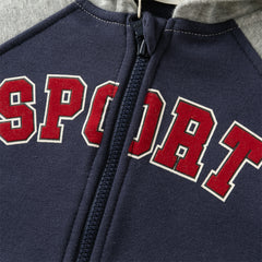 Dave&Bella Toddler Boys Autumn Navy Blue Hooded Coat Long Pants Suits Sets