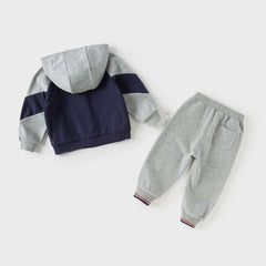 Dave&Bella Toddler Boys Autumn Navy Blue Hooded Coat Long Pants Suits Sets