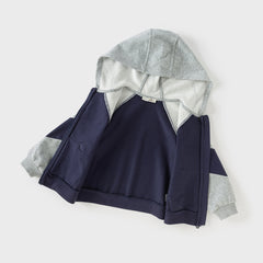 Dave&Bella Toddler Boys Autumn Navy Blue Hooded Coat Long Pants Suits Sets