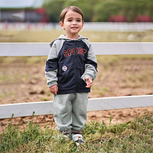 Dave&Bella Toddler Boys Autumn Navy Blue Hooded Coat Long Pants Suits Sets