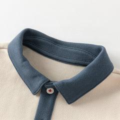 Dave&Bella Boys Autumn Beige Casual Polo Shirt Pants Two Piece Sets