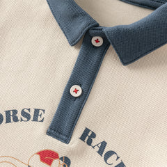 Dave&Bella Boys Autumn Beige Casual Polo Shirt Pants Two Piece Sets